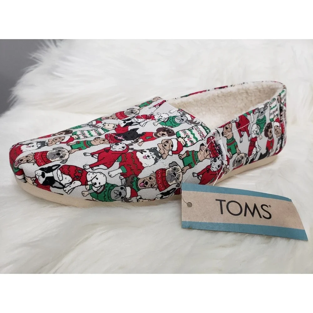 NEW NO BOX SIZE 8 TOMS Womens Flats Sweater Dogs Shoe Belmont Christmas Holiday